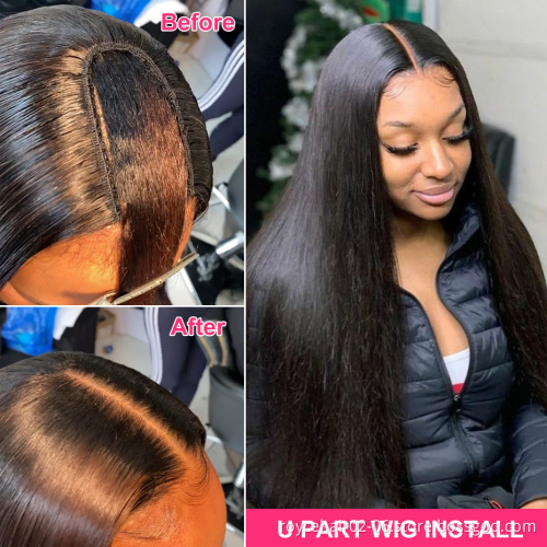 Cheap U Part Kinky Curly Original Brazilian Human Hair Gulessless Transparent Invisible Lace Front Wig with Baby Hair